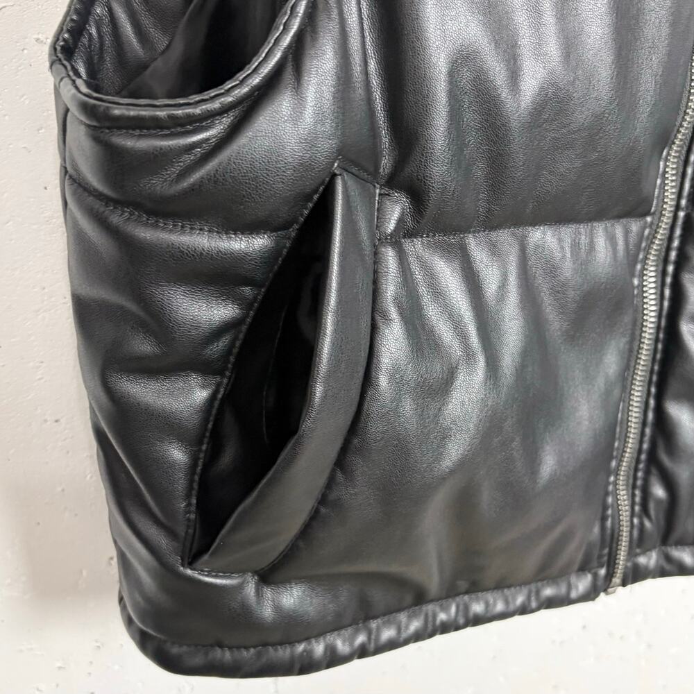 Anthropologie Faux Leather Puffer Vest Black Cropped Full Zip Pockets Size Small - Picture 6 of 11